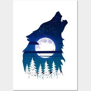 Howling wolf full moon forest howling wild Posters and Art